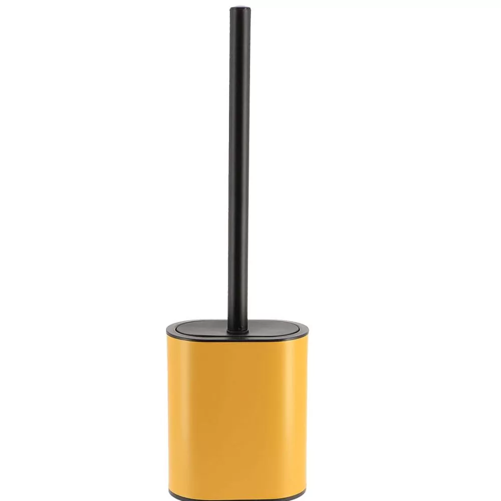 Accessoires Wc | * Brosse Wc Plate Silicone Et Support Metal Ocre Noir