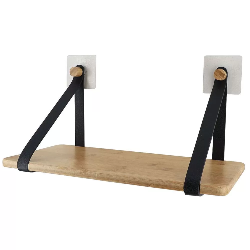 Douche | * Etagere Bambou Avec Lanieres A Fixer Noir Bambou