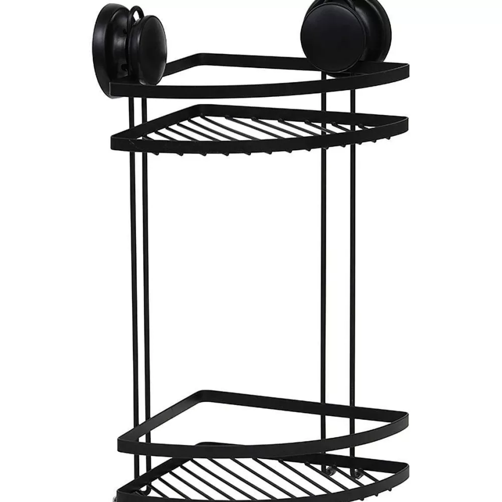 Douche | * Etagere D Angle Fil Metal 2 Niveaux Sur Ventouses Noir
