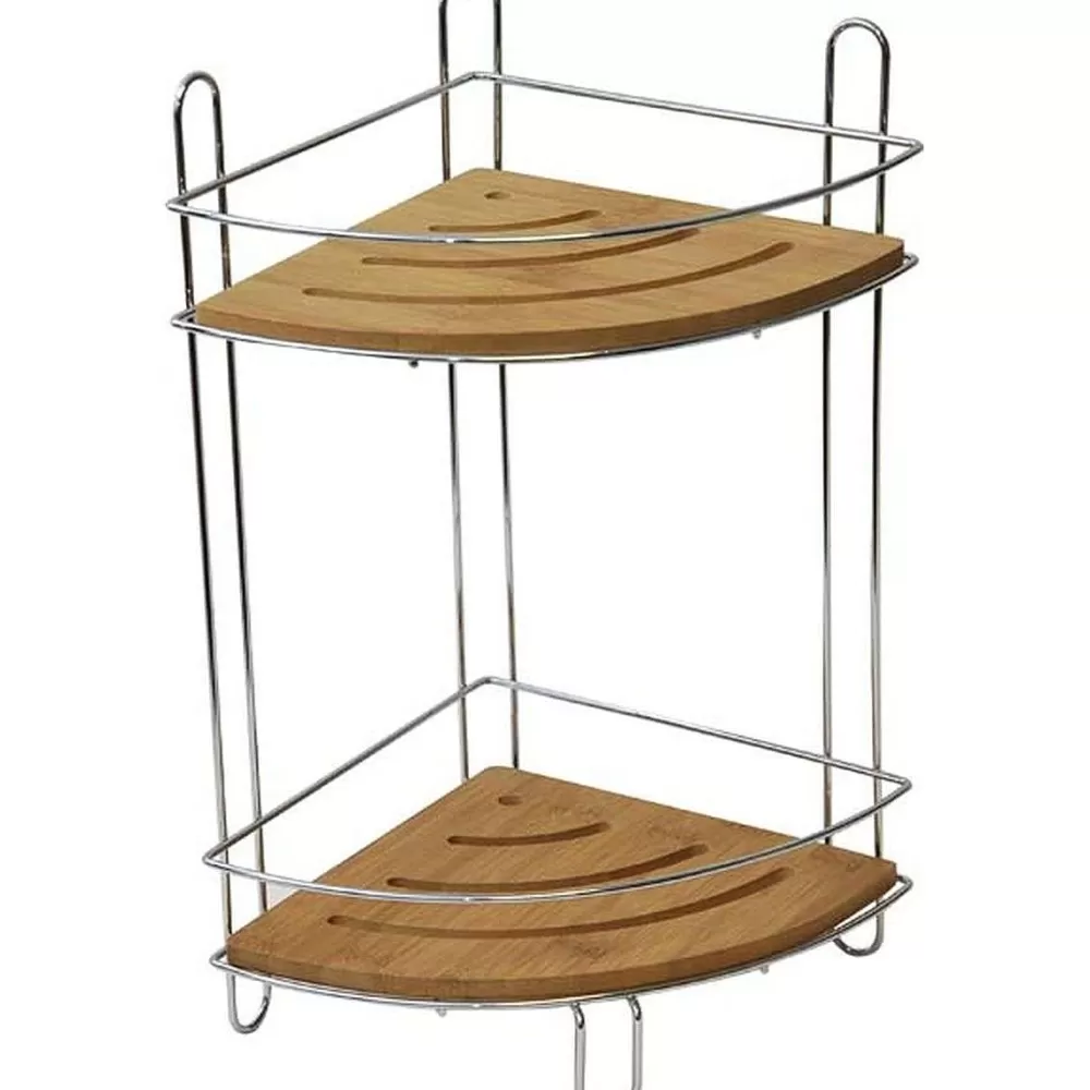 * Meubles Salle De Bain>Etagere D Angle Fil Metal Bambou 2 Niveaux Chrome Bamb