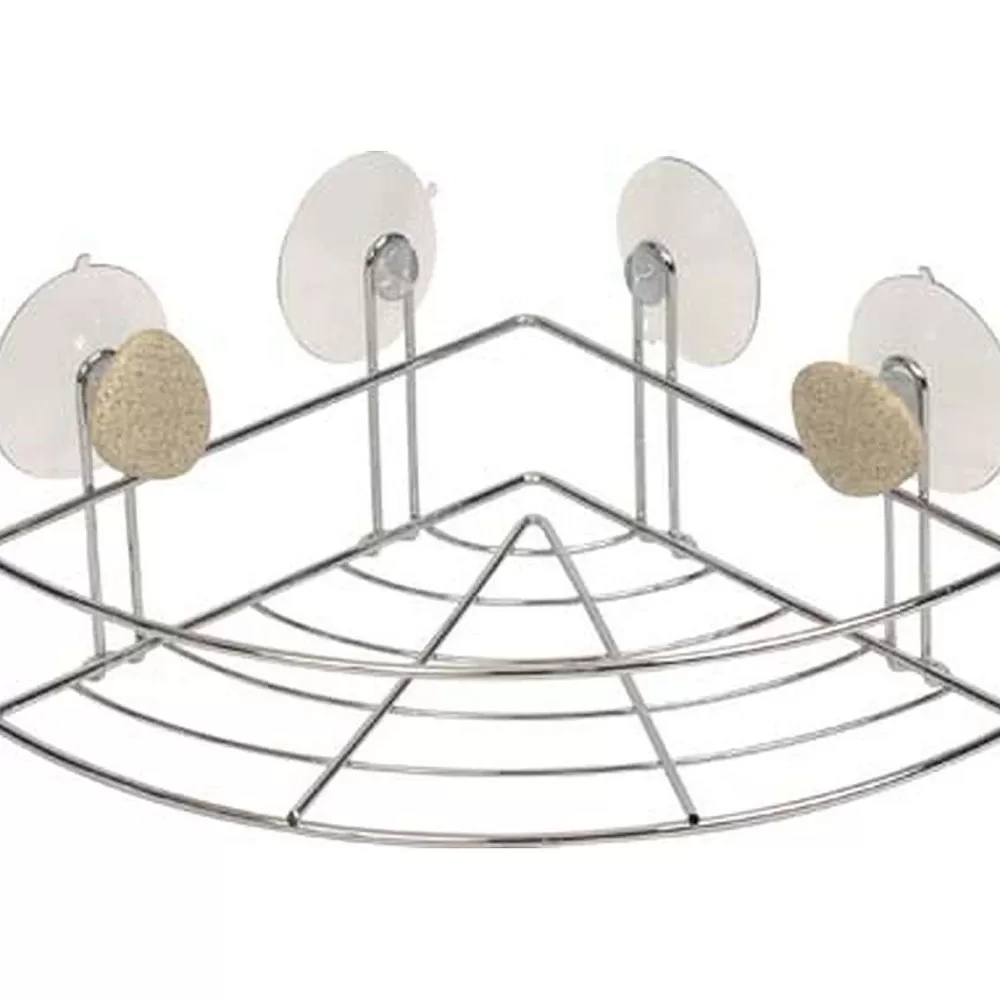 Douche | * Etagere D Angle Metal 2 Ventouses 2 Deco Galet Gris