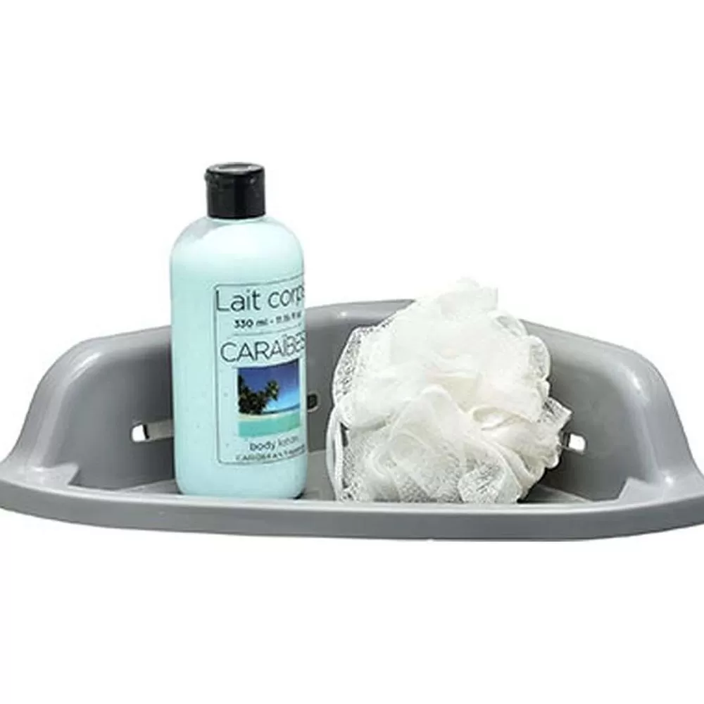 Douche | * Etagere D Angle Sur Ventouses Gris Blanc