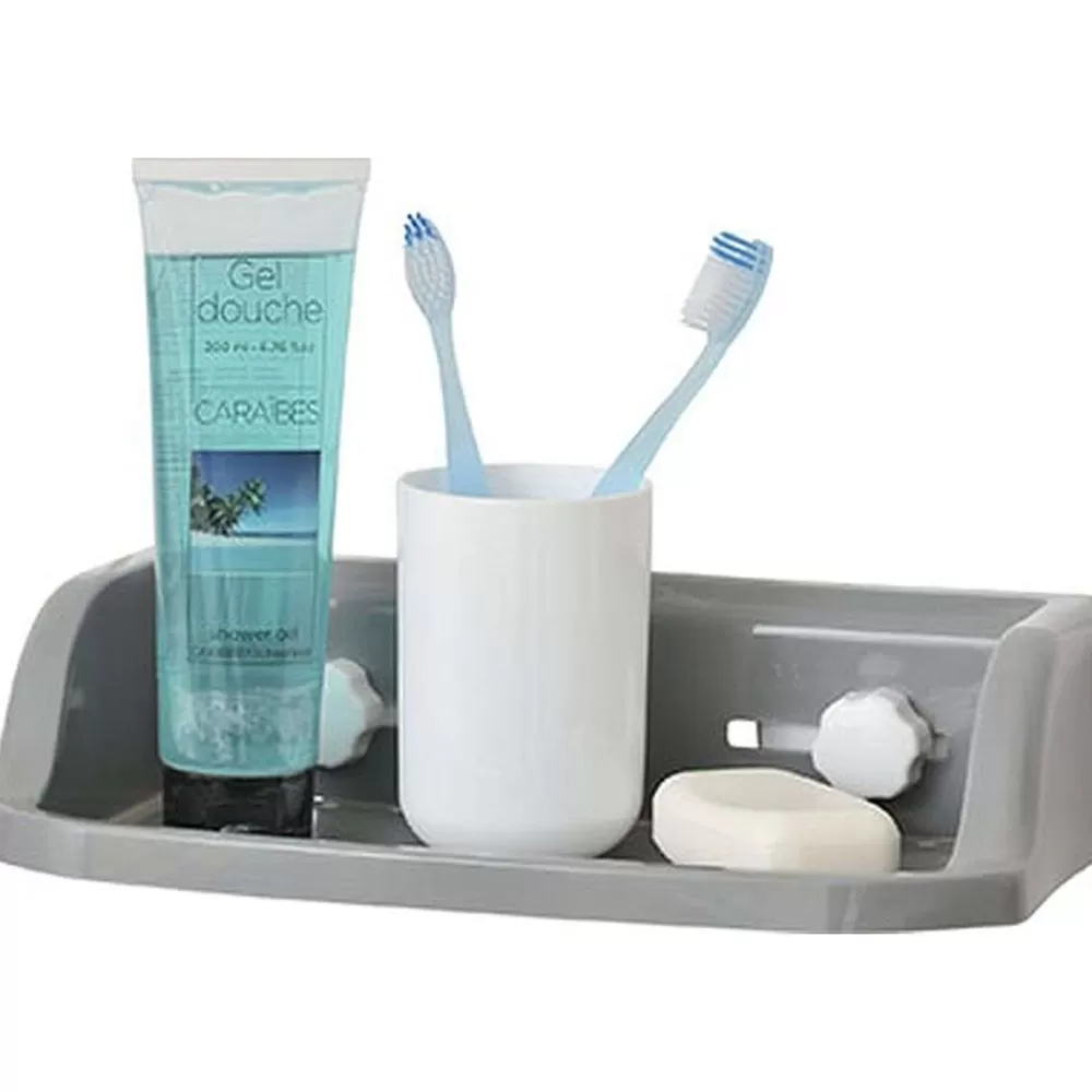 Douche | * Etagere Rectangulaire Sur Ventouses Gris Blanc