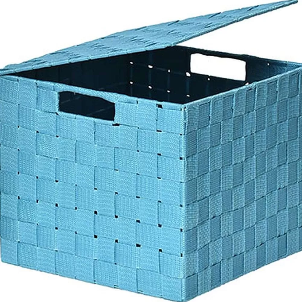 Rangements Deco | * Panier Carre Polyester Avec Couvercle Turquoise Taille L