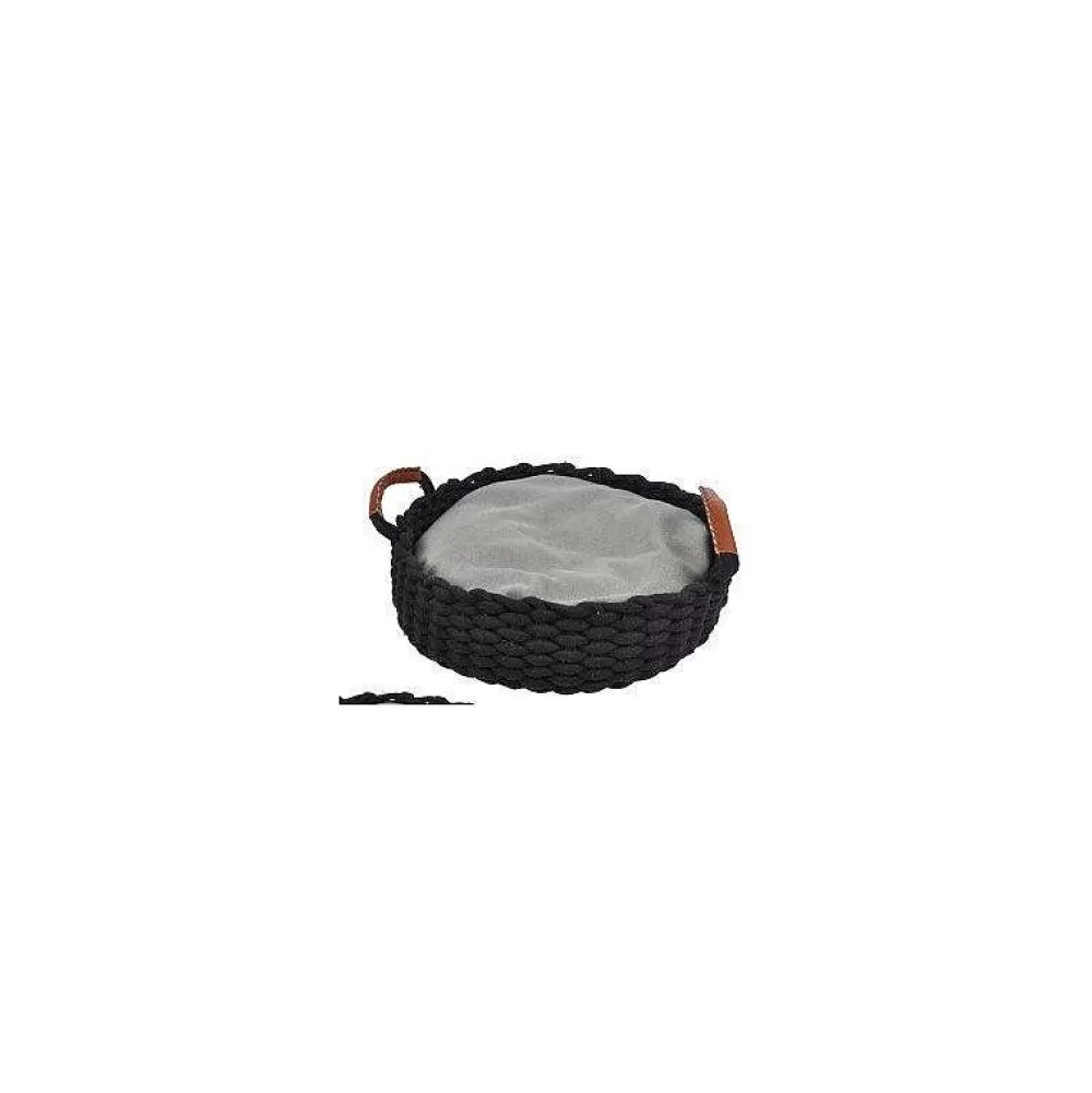 Couchage Et Transport | * Panier Rond Corde Anses D.40Xh10Cm Noir Coussin Amovible