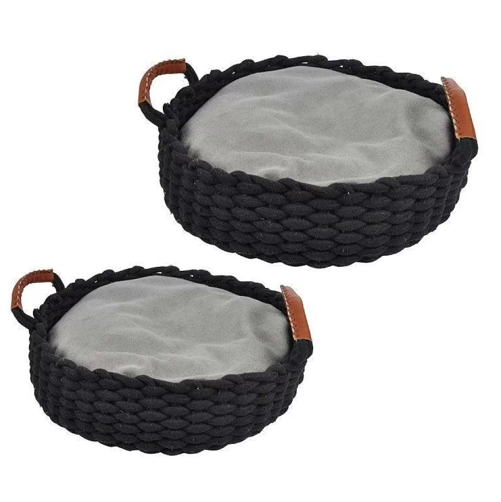 Couchage Et Transport | * Panier Rond Corde Anses D.40Xh10Cm Noir Coussin Amovible