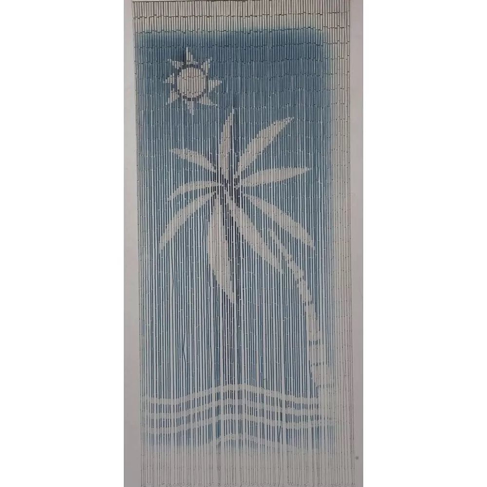 * Rideaux De Porte>Rideau De Porte Bambou Imprime Cote Mer 90X200Cm Bleu