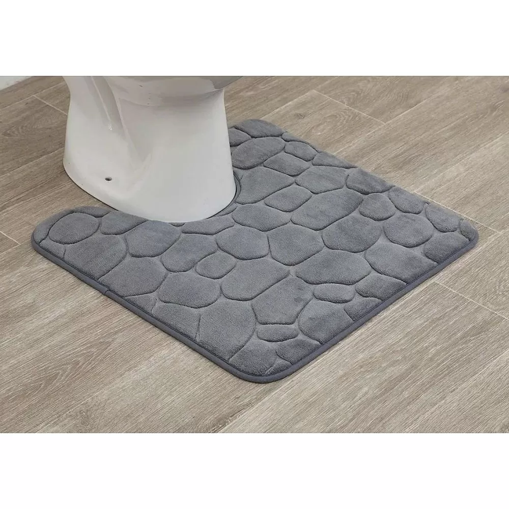 Tapis De Salle De Bain Et Wc | * Tapis Contour Wc Memoire De Forme Galet 45X50Cm Gris Fonce