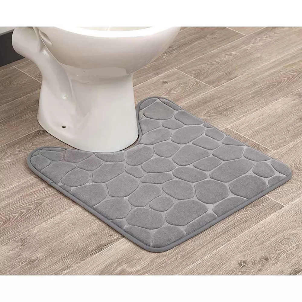 Tapis De Salle De Bain Et Wc | * Tapis Contour Wc Memoire De Forme Galet 50X50Cm Gris Clair